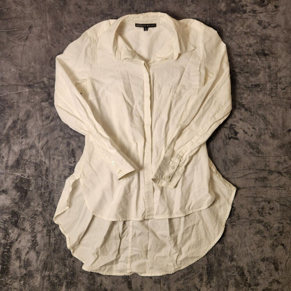 Antonio Melani Womens White Button Down Shirt Blouse Size S High Low Hem Tunic